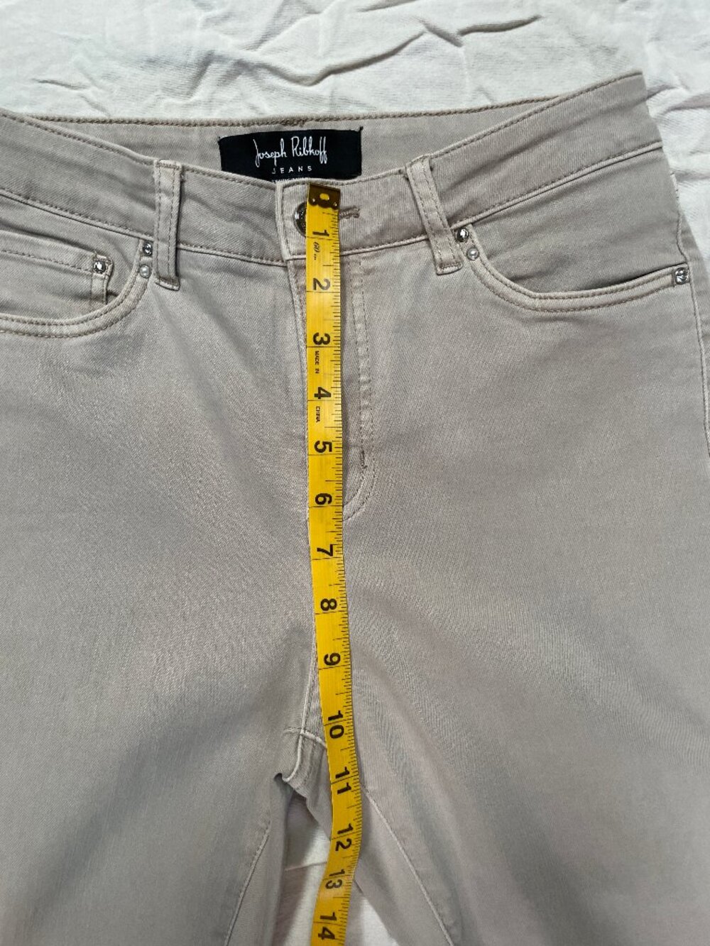 Joseph Ribkoff Jeans Taupe Beige Rhinestone Cuffed Pants Size 10 - Picture 9 of 11